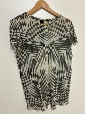 Gareth Pugh  Black & White Optical Geometry Short Sleeve Tee